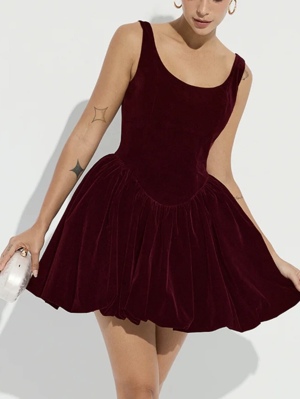 Commense Mini Velvet Bubble Dress Sleeveless Burgundy S NWT - Picture 5 of 5